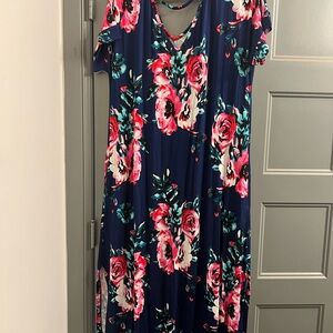 Amazon Blue Maxi Sundress with Flutter Sleeves and V-Neck